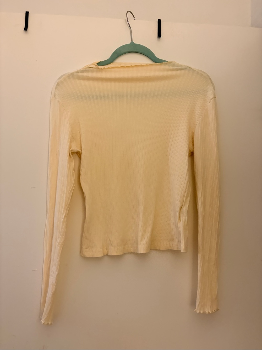 Cream Ribbed Long Sleeve Top